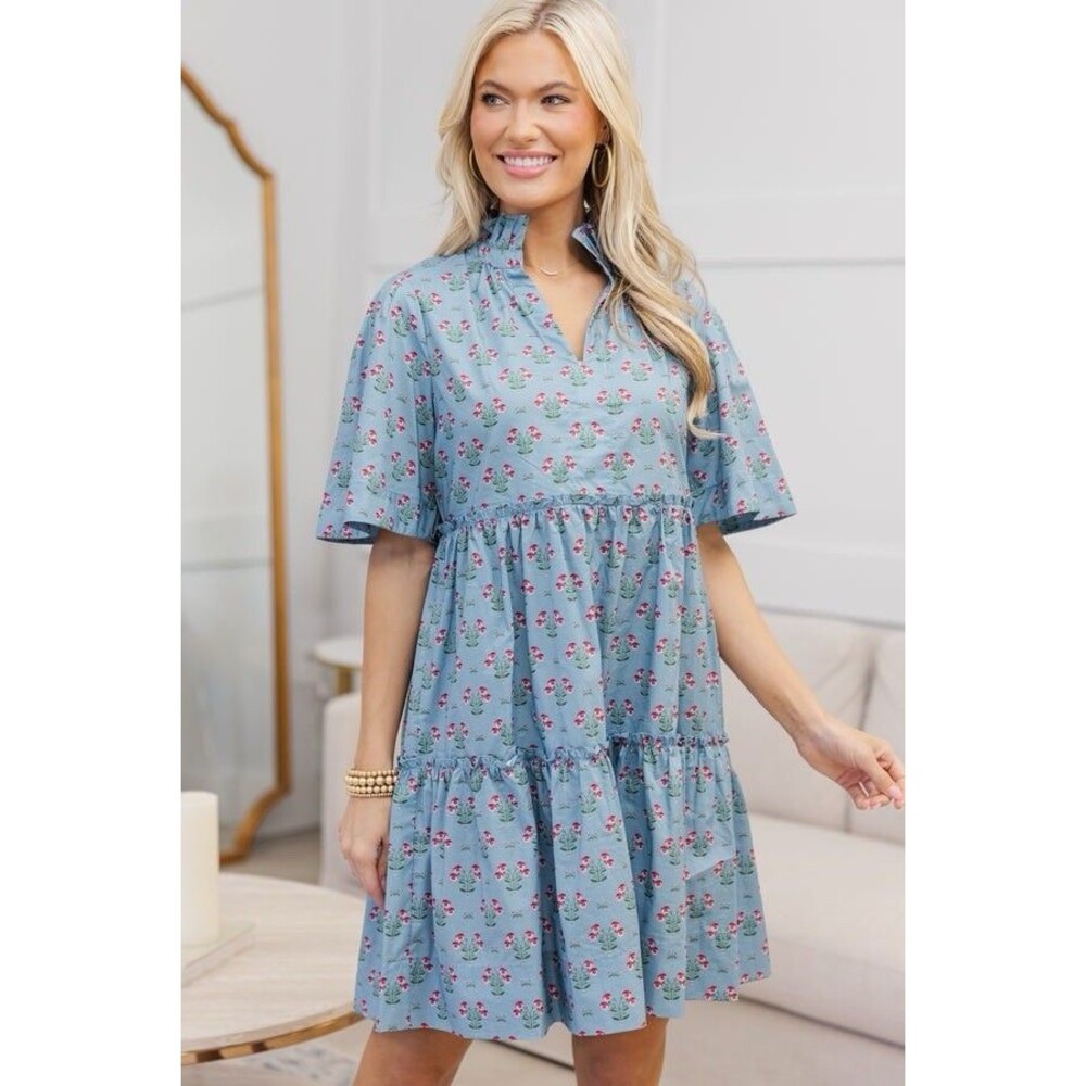 Shop The Mint Nursing Medallion Tiered Babydoll Blue Floral Dress Sz M Cottage